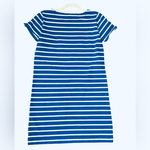 J. Crew Blue & White Striped Mini Sheath T shirt Dress Cap zipper Sleeve medium - Picture 6 of 10